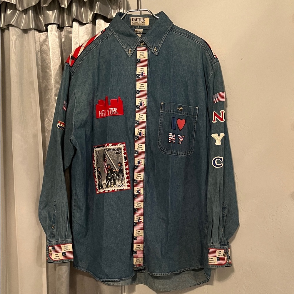 Cactus Blue Denim Shirt with Red & White NYC Patches